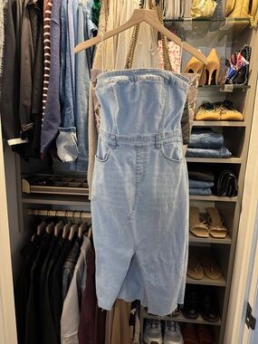 London - Strapless Light Blue Denim Midi Dress - S